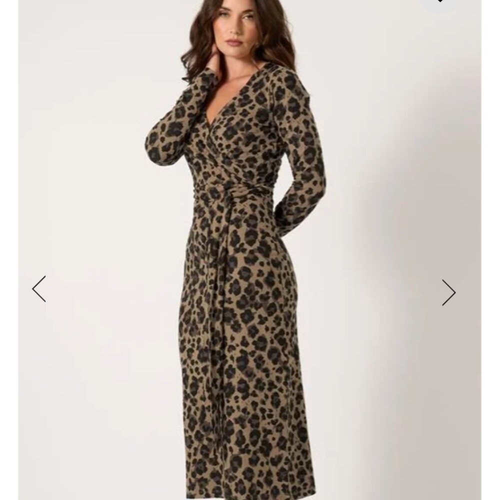 LTS tall brown leopard print wrap dress